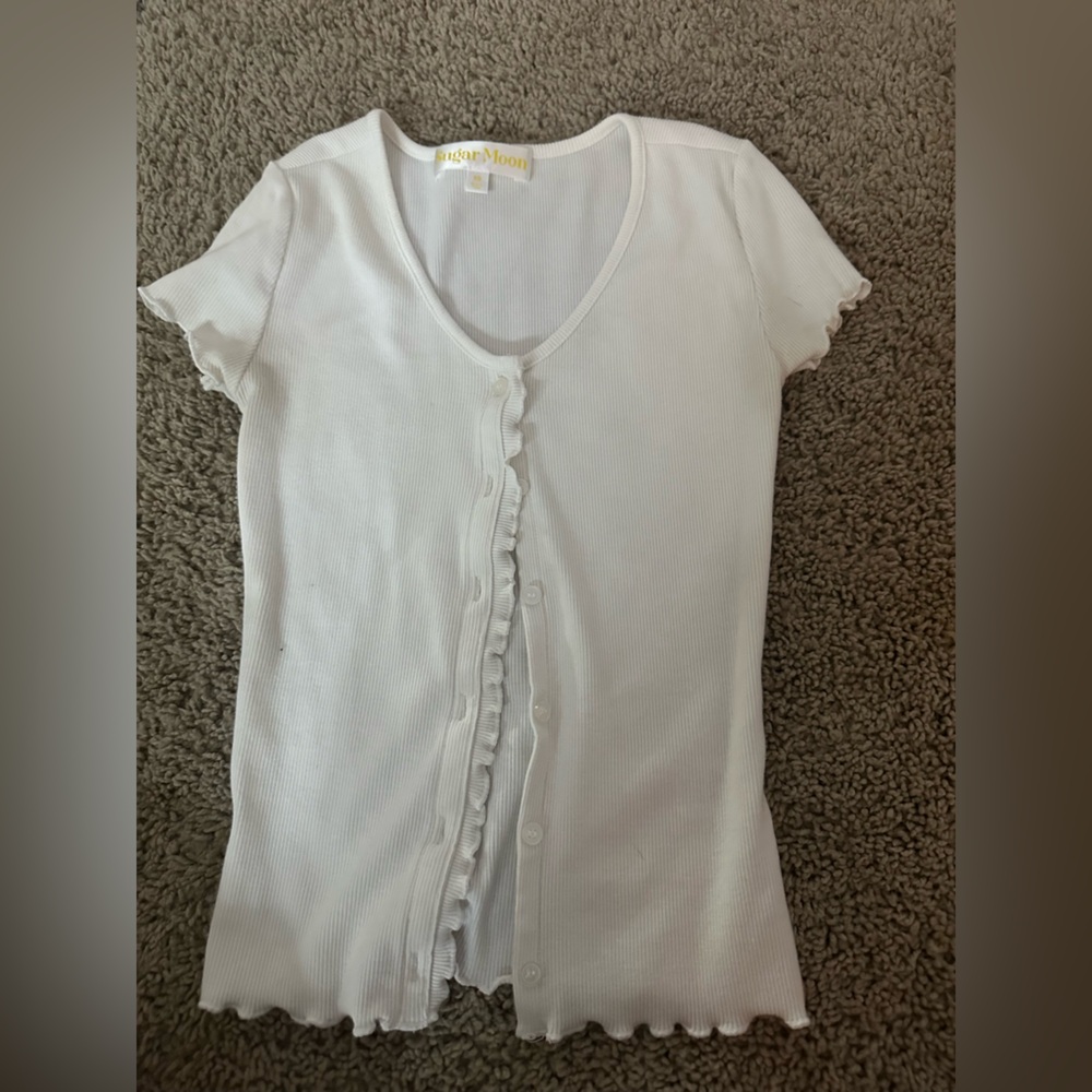 White Ruffled Button-Up Shirt